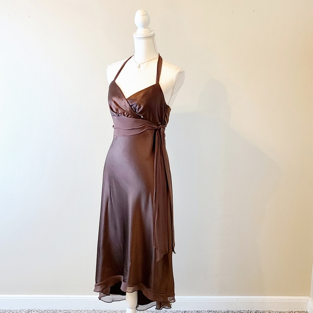 BCBGMaxAzria Chocolate Silk Dress & Earrings